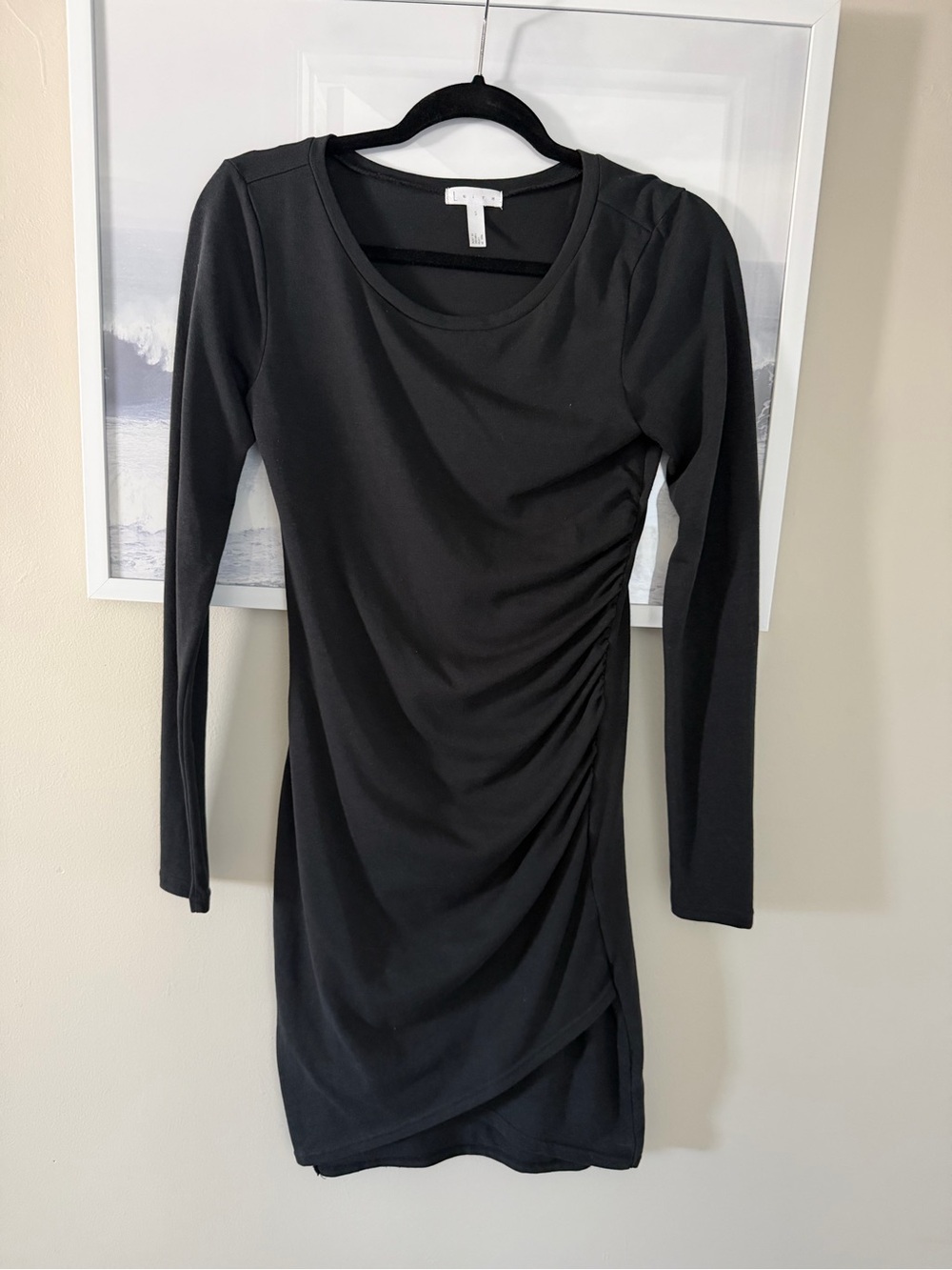Leith Black Long-Sleeve Ruched Side Dress - Women's small